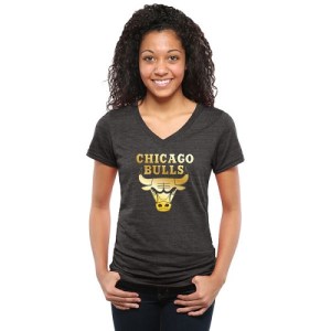 Chicago Bulls Gold Collection V-Neck Tri-Blend T-Shirt - Black - Women's
