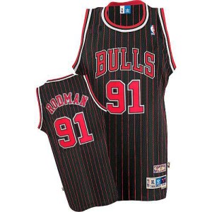 Chicago Bulls Authentic Black/Red Dennis Rodman Strip Throwback Jersey - Men's
