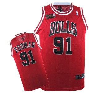 Chicago Bulls Authentic Red Dennis Rodman Champions Patch Jersey - Men's
