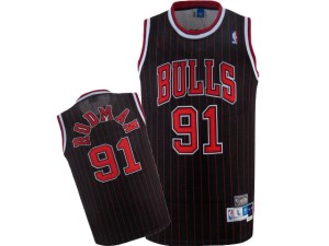 Chicago Bulls Swingman Black/Red Dennis Rodman Strip Throwback Jersey - Men's